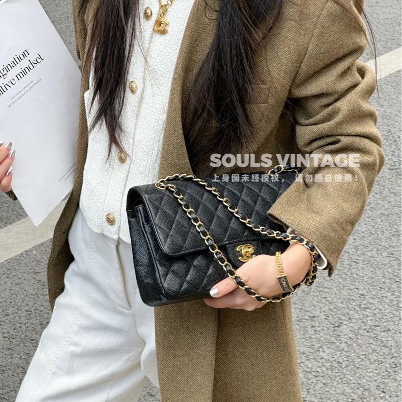 🖤香奈兒經典coco25/Chanel黑金荔枝皮CF25 A01112-14