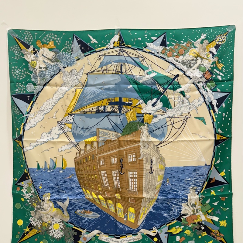 Hermes福寶郵輪90cm絲巾/全新/可表框-0