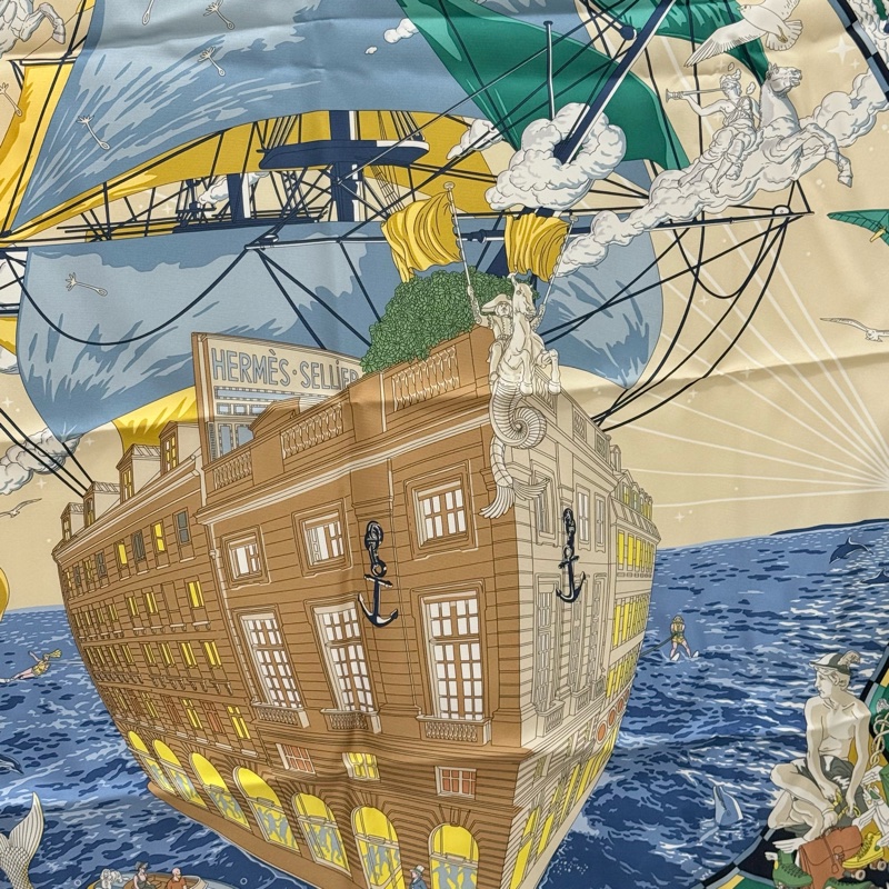 Hermes福寶郵輪90cm絲巾/全新/可表框-3