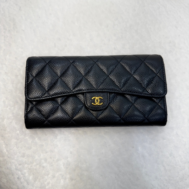 🩶香奈兒芯片Chanel黑金荔枝皮coco下蓋長夾AP0241-1