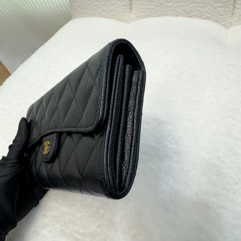 🩶香奈兒芯片Chanel黑金荔枝皮coco下蓋長夾AP0241-4