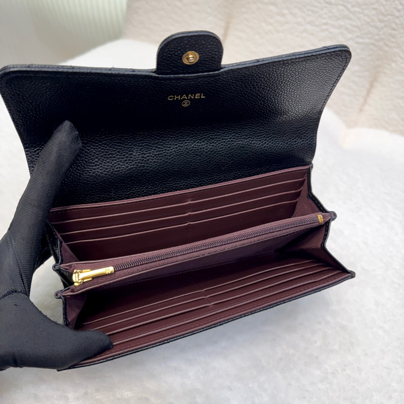 🩶香奈兒芯片Chanel黑金荔枝皮coco下蓋長夾AP0241-7