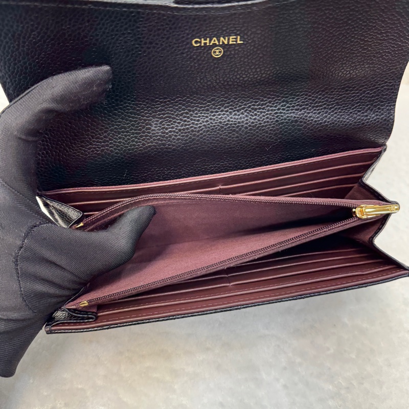 🩶香奈兒芯片Chanel黑金荔枝皮coco下蓋長夾AP0241-8