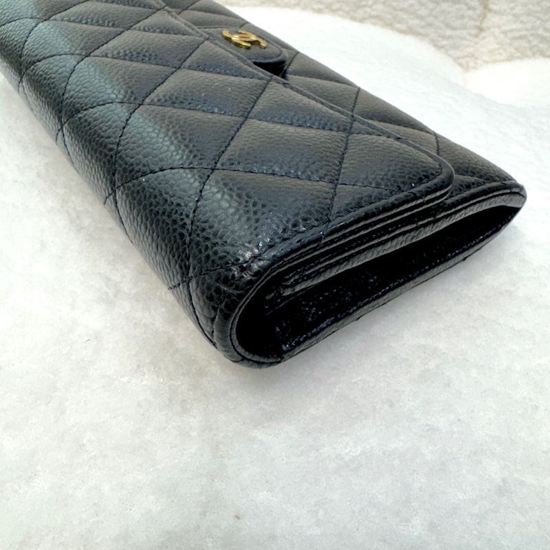 🩶香奈兒芯片Chanel黑金荔枝皮coco下蓋長夾AP0241-13