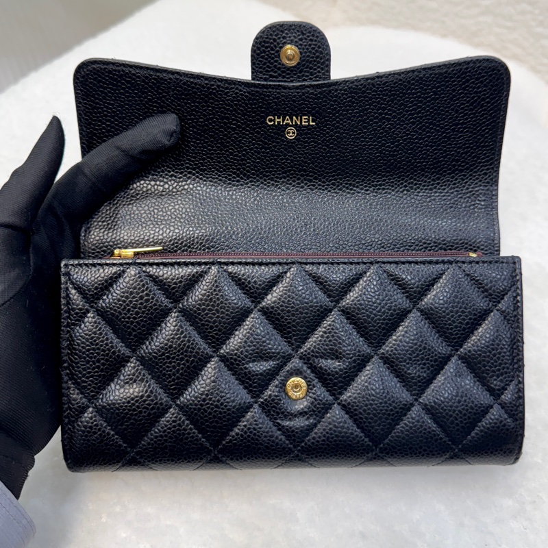 🩶香奈兒芯片Chanel黑金荔枝皮coco下蓋長夾AP0241-14