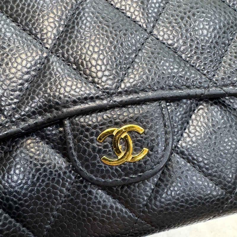 🩶香奈兒芯片Chanel黑金荔枝皮coco下蓋長夾AP0241-15