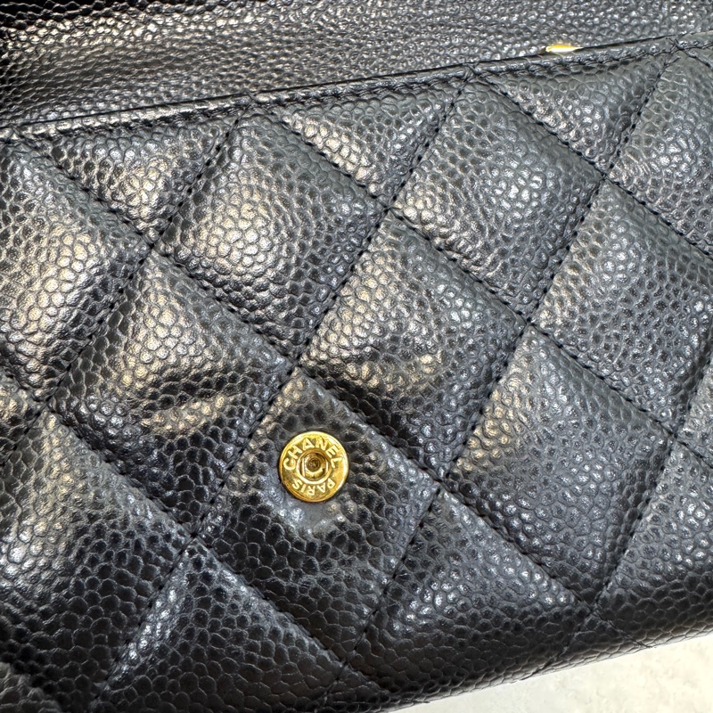 🩶香奈兒芯片Chanel黑金荔枝皮coco下蓋長夾AP0241-16