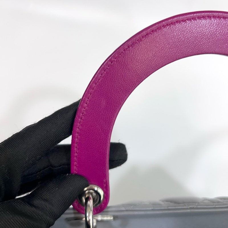 🩶限量拼色稀有迪奧黛妃Dior灰拚粉紫色羊皮Lady Dior五格中號黛妃包M0550-12