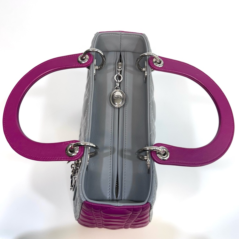 🩶限量拼色稀有迪奧黛妃Dior灰拚粉紫色羊皮Lady Dior五格中號黛妃包M0550-16