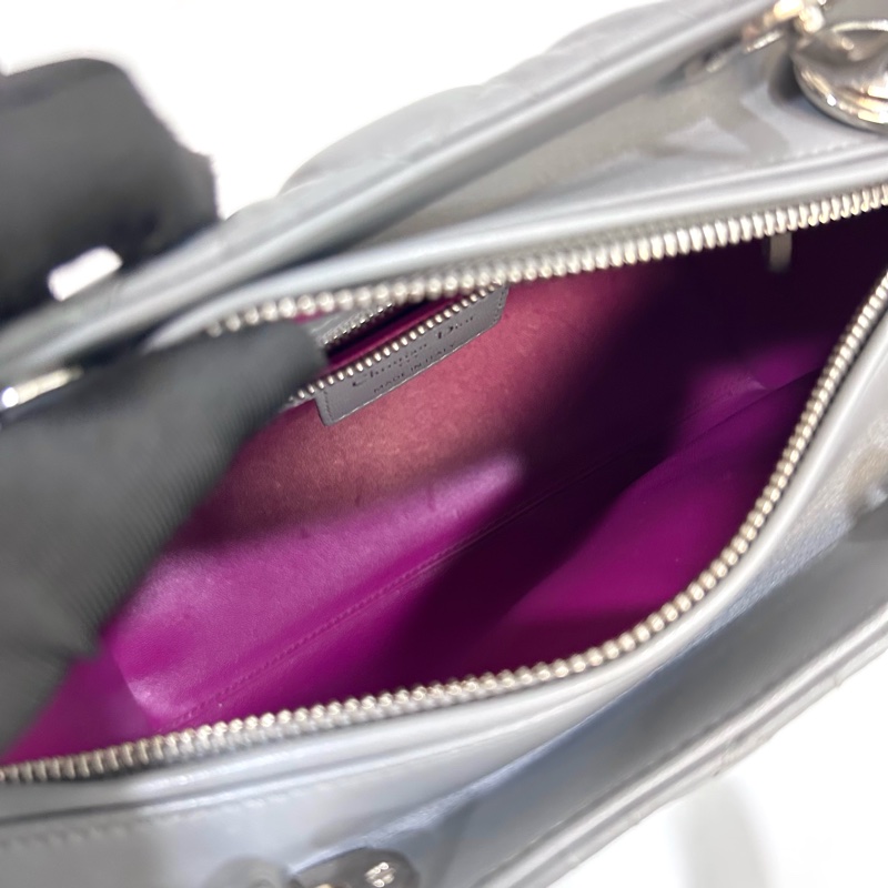 🩶限量拼色稀有迪奧黛妃Dior灰拚粉紫色羊皮Lady Dior五格中號黛妃包M0550-18