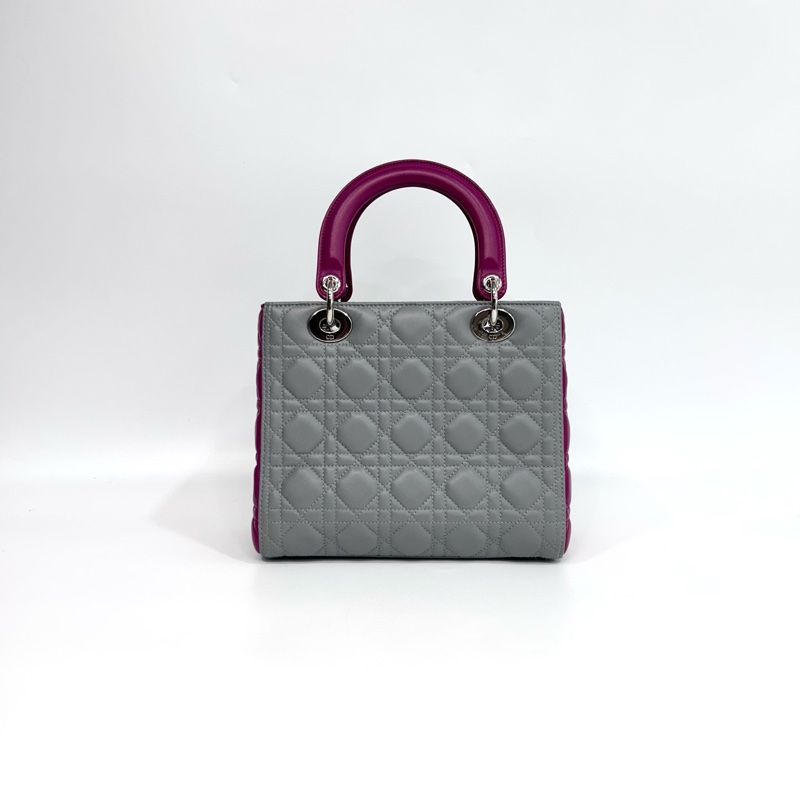 🩶限量拼色稀有迪奧黛妃Dior灰拚粉紫色羊皮Lady Dior五格中號黛妃包M0550-5