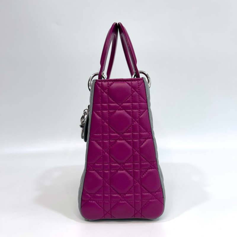 🩶限量拼色稀有迪奧黛妃Dior灰拚粉紫色羊皮Lady Dior五格中號黛妃包M0550-8