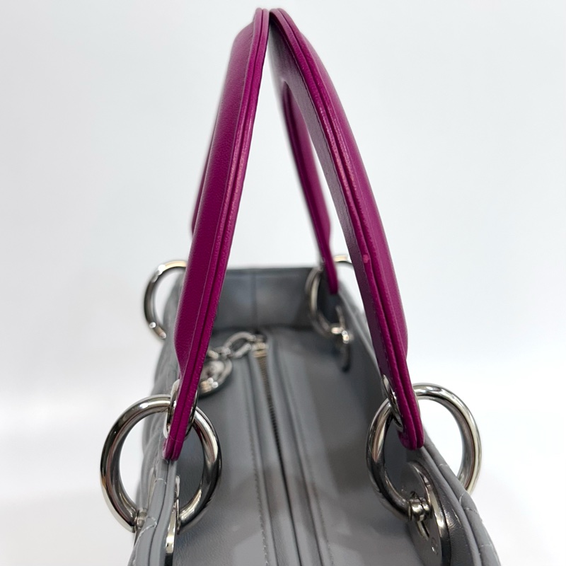 🩶限量拼色稀有迪奧黛妃Dior灰拚粉紫色羊皮Lady Dior五格中號黛妃包M0550-9