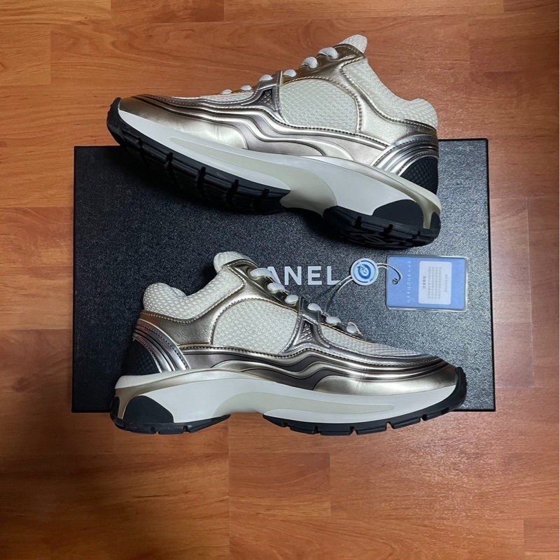 Chanel雙c厚底鞋 香奈兒金角大王休閒鞋 白金色 35碼98新成色-2