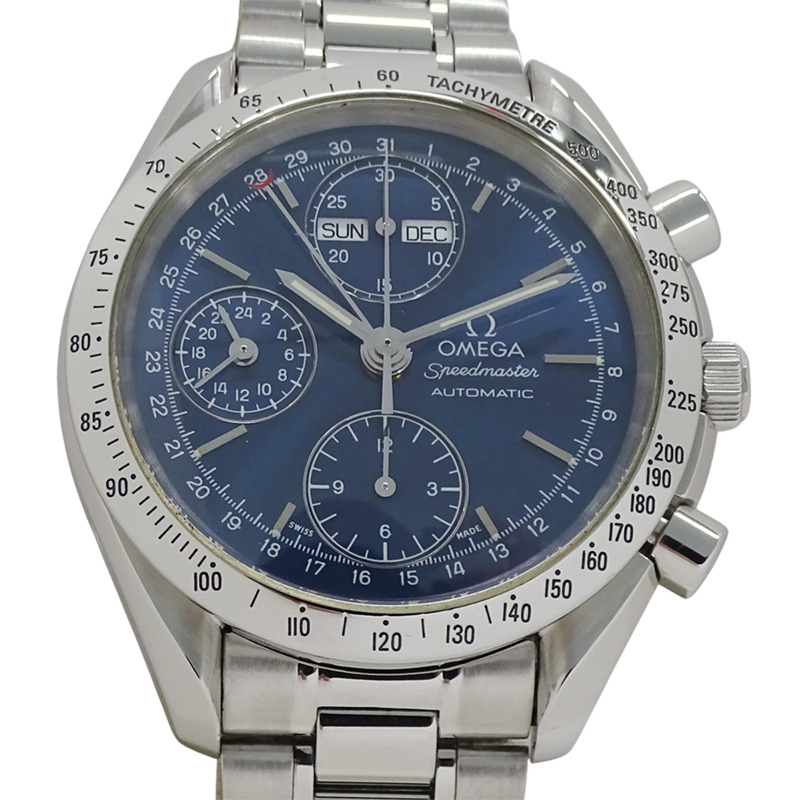 歐米茄超霸系列3521.80男士腕錶，三曆，自動上鍊，不鏽鋼錶殼，銀色/海軍藍，拋光-1