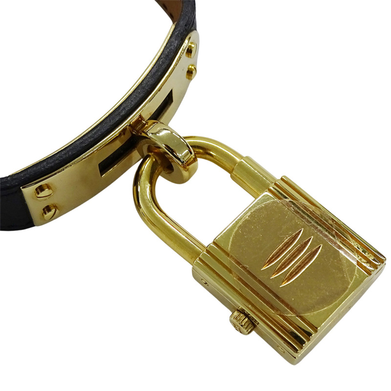 愛馬仕 Kelly 女士腕錶,石英機芯,QZ GP,皮革錶帶,金色錶盤,黑色錶殼,B-2