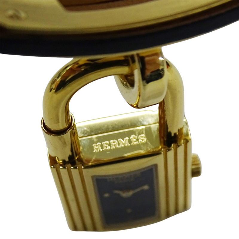 愛馬仕 Kelly 女士腕錶,石英機芯,QZ GP,皮革錶帶,金色錶盤,黑色錶殼,B-4