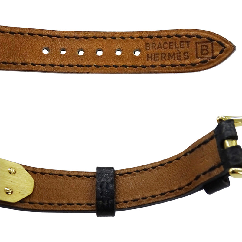 愛馬仕 Kelly 女士腕錶,石英機芯,QZ GP,皮革錶帶,金色錶盤,黑色錶殼,B-5