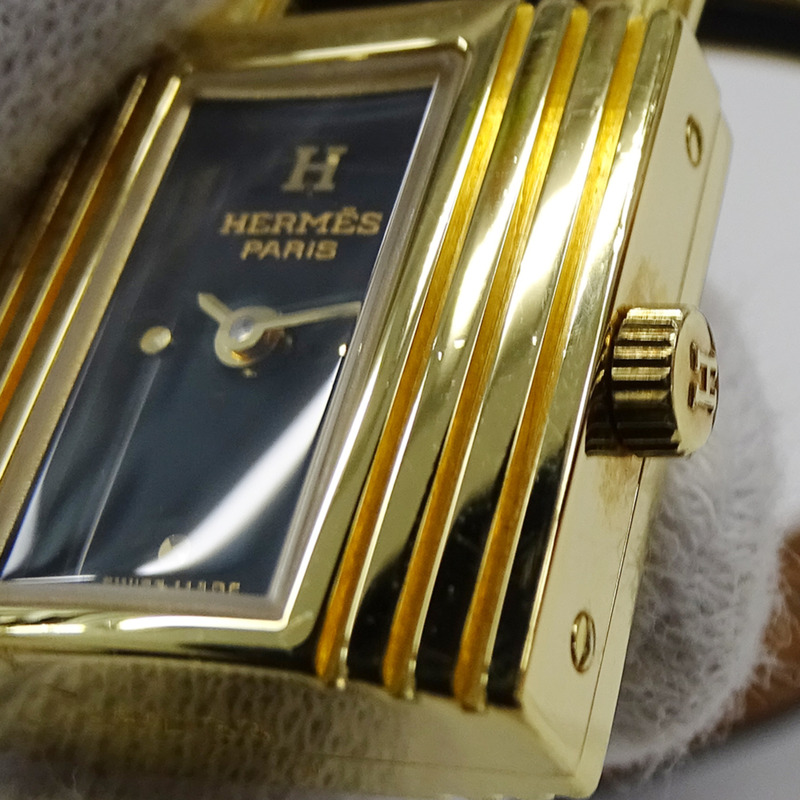 愛馬仕 Kelly 女士腕錶,石英機芯,QZ GP,皮革錶帶,金色錶盤,黑色錶殼,B-10