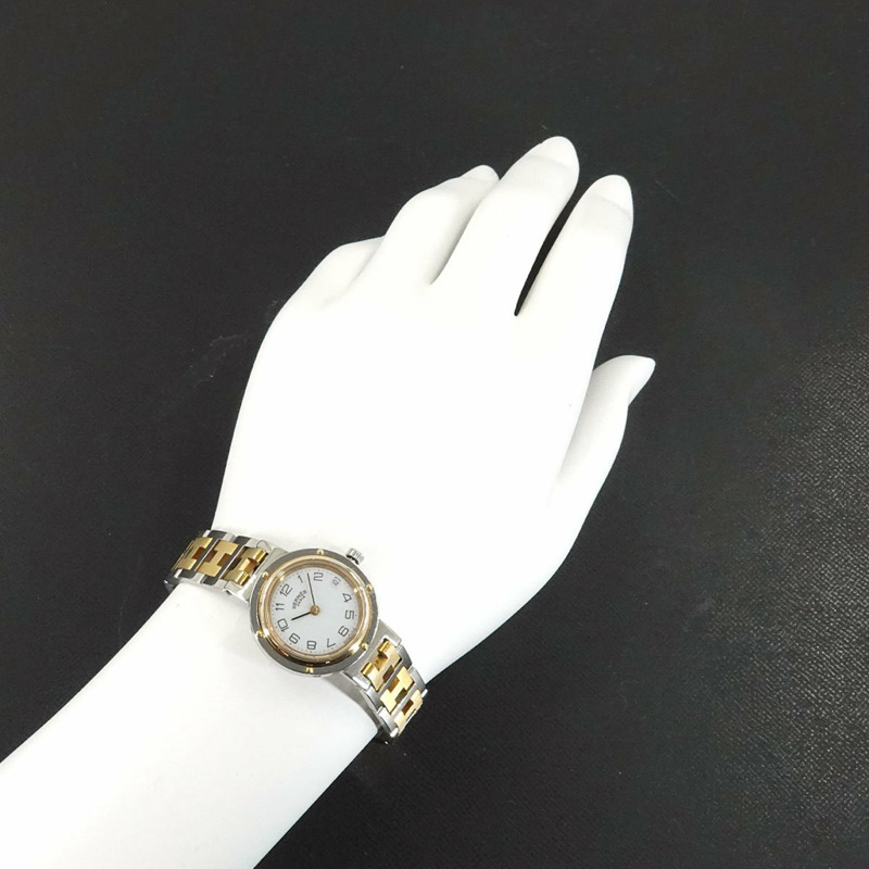愛馬仕 Clipper 女士雙色日期顯示白色石英腕錶-2