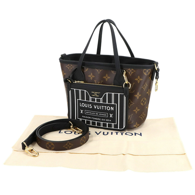 路易威登 Monogram Neverfull Inside Out BB 兩手提/肩背包，黑色，M12099，RFID-1