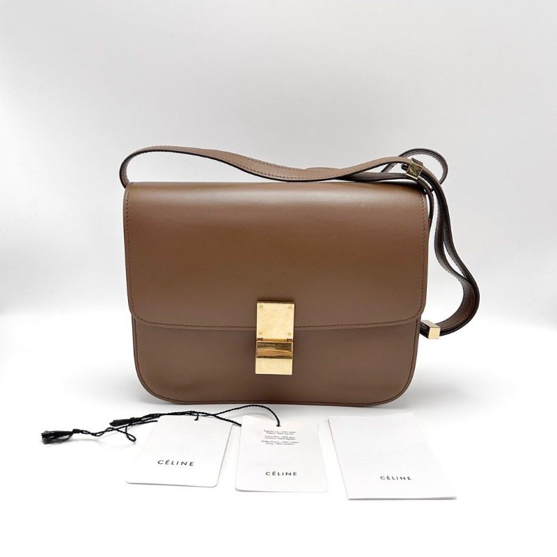 CELINE 棕色金扣中號BOX豆腐包24*19*7 98新配件塵袋-1