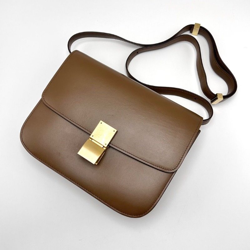 CELINE 棕色金扣中號BOX豆腐包24*19*7 98新配件塵袋-3