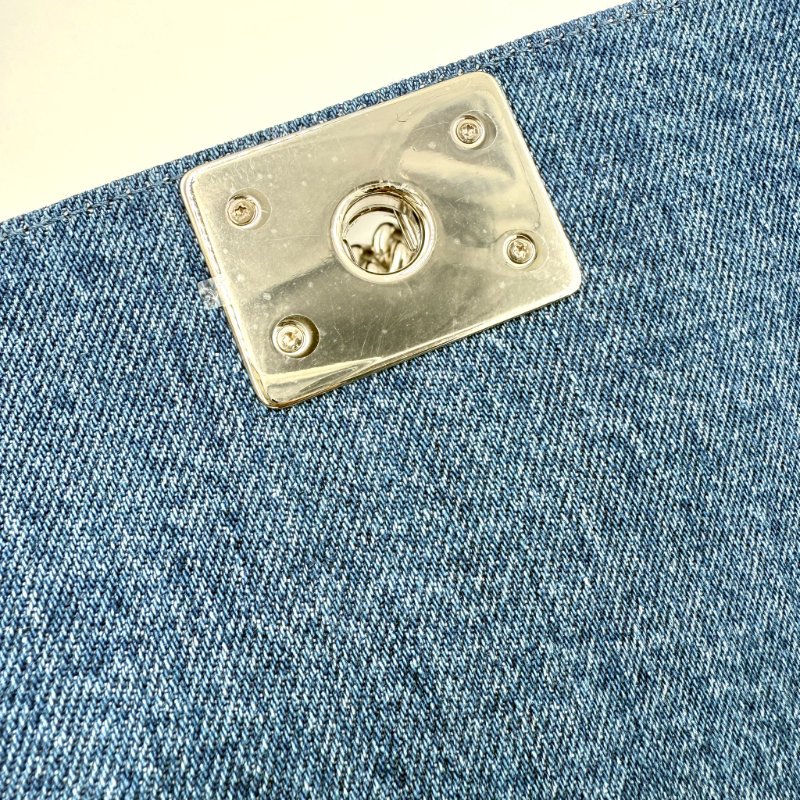 CHANEL - 單寧布拼接毛呢編織銀釦BOY 25-13