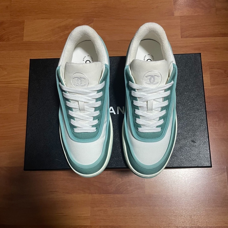 Chanel香奈兒23b低幫板鞋 女款 白綠37碼成色98新-2