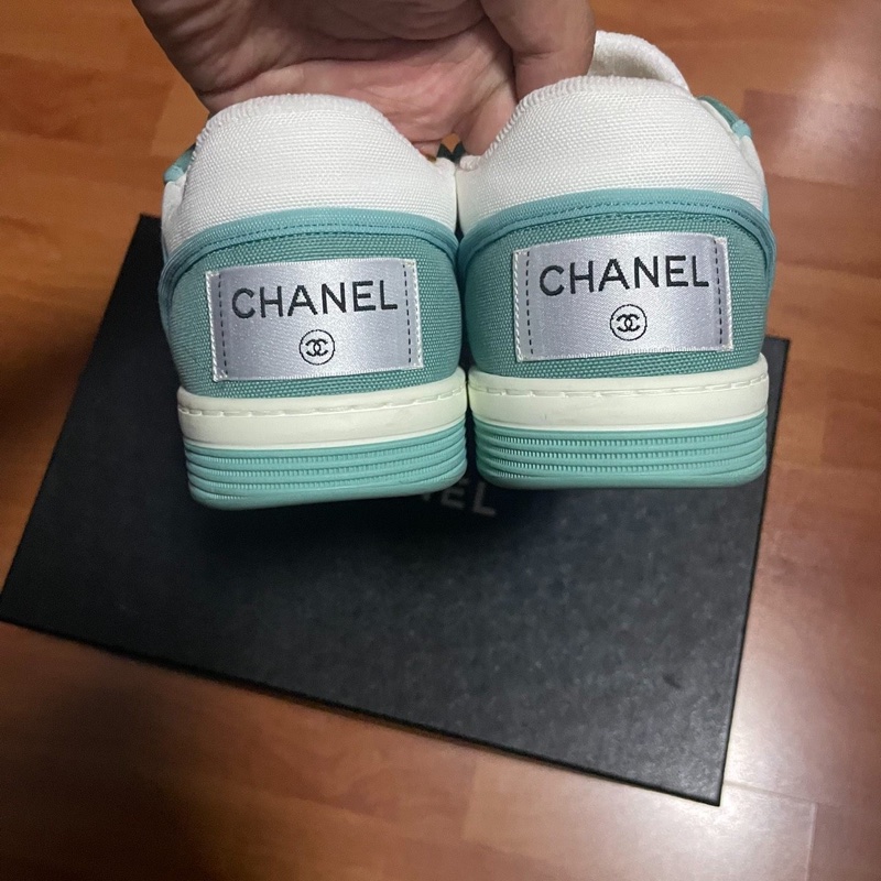 Chanel香奈兒23b低幫板鞋 女款 白綠37碼成色98新-4