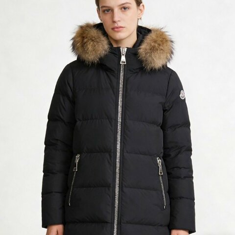 Moncler黑色中長款狐毛領羽絨外套3碼胸圍108衣長85 99新配件塵袋衣架