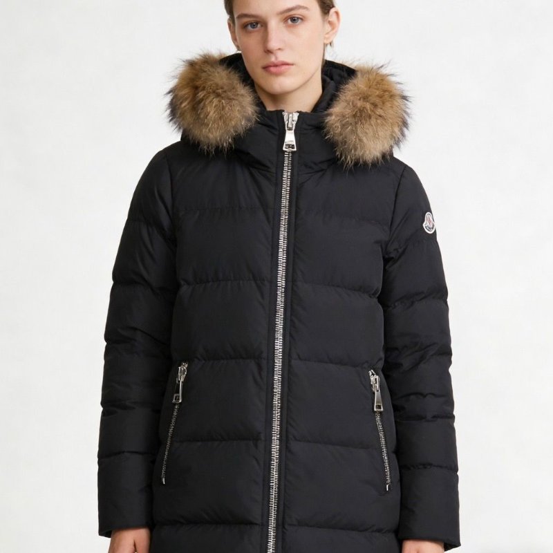 Moncler黑色中長款狐毛領羽絨外套3碼胸圍108衣長85 99新配件塵袋衣架-0