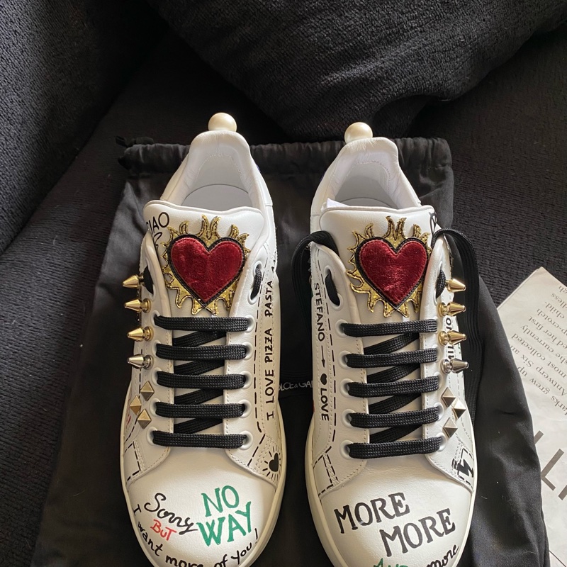 D&G杜嘉班納 限量版塗鴉鉚釘小白鞋 37碼-6