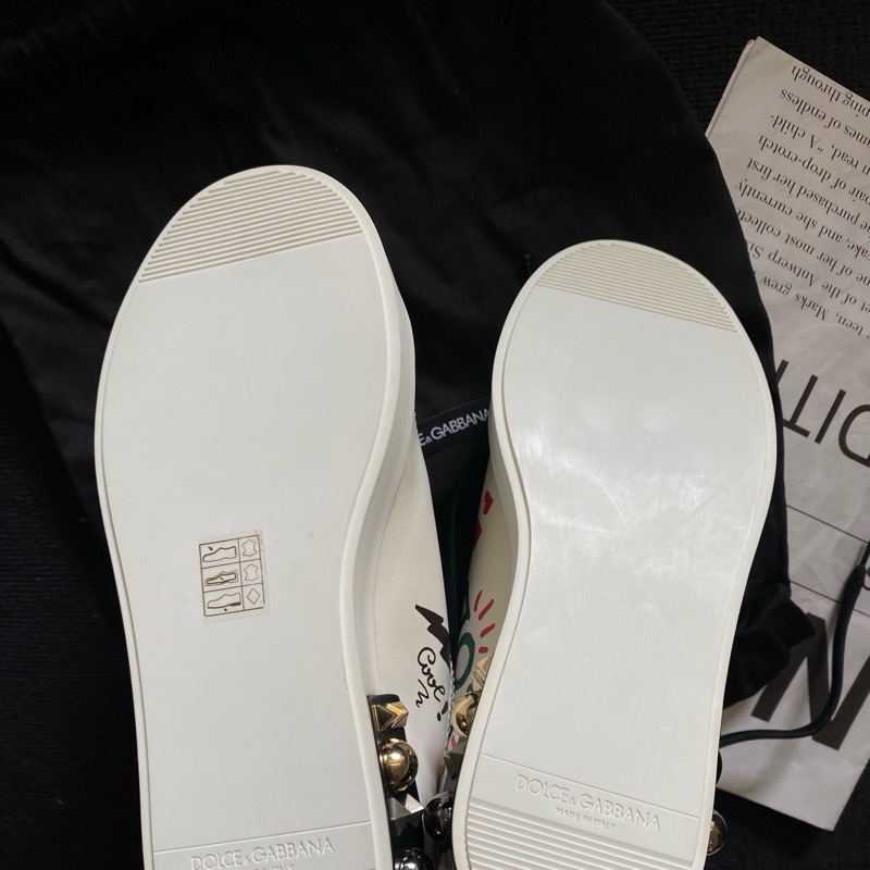 D&G杜嘉班納 限量版塗鴉鉚釘小白鞋 37碼-10