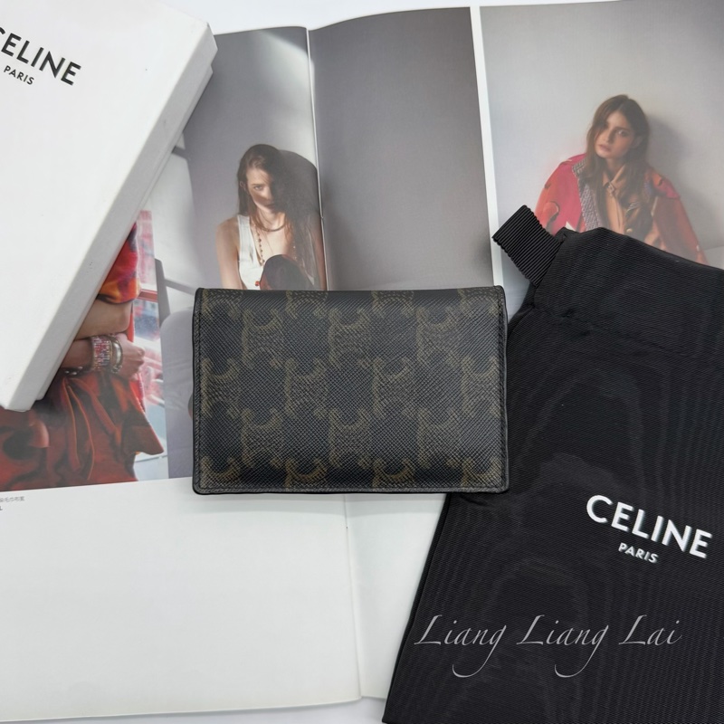 CELINE 經典TRIOMPHE帆布黑色卡片夾｜名片夾-0