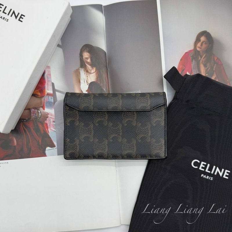 CELINE 經典TRIOMPHE帆布黑色卡片夾｜名片夾-1