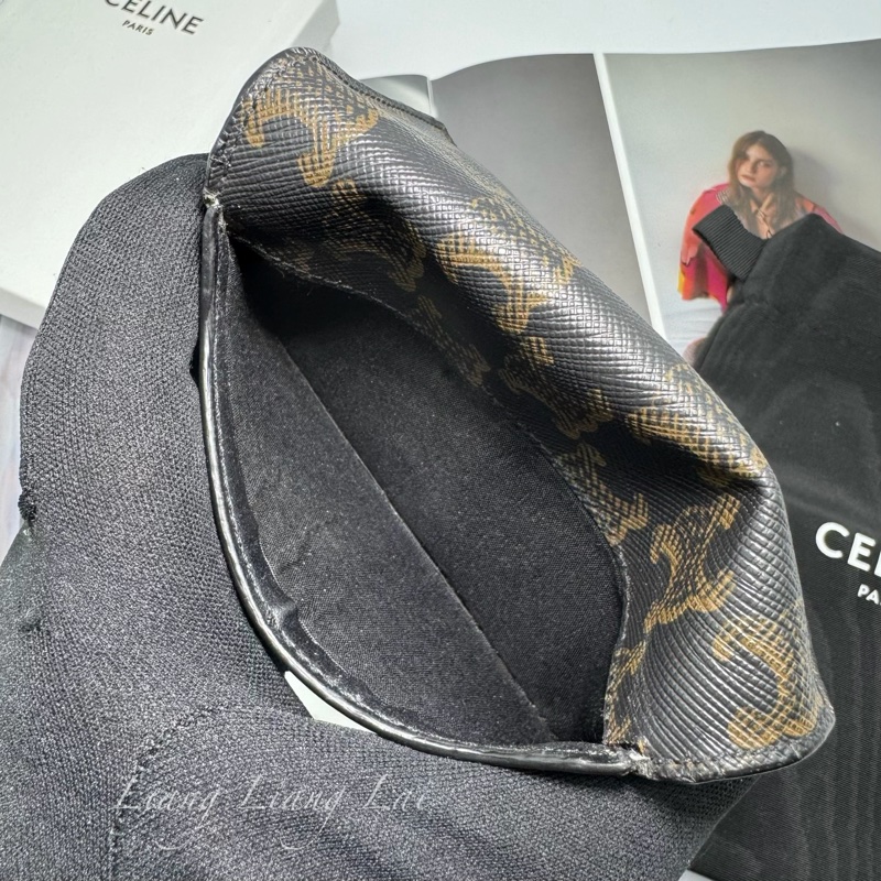 CELINE 經典TRIOMPHE帆布黑色卡片夾｜名片夾-10