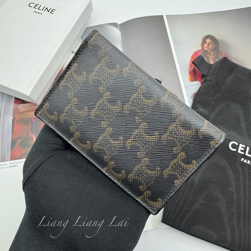 CELINE 經典TRIOMPHE帆布黑色卡片夾｜名片夾-13