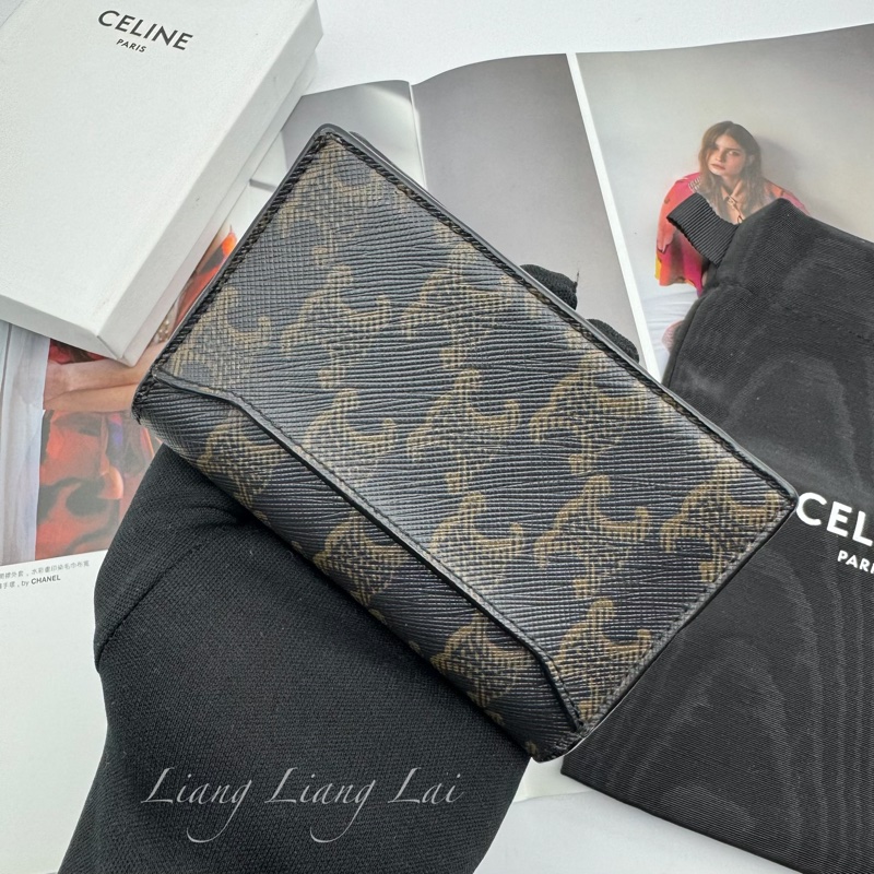 CELINE 經典TRIOMPHE帆布黑色卡片夾｜名片夾-14