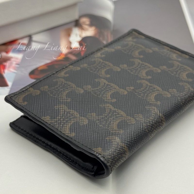 CELINE 經典TRIOMPHE帆布黑色卡片夾｜名片夾-21