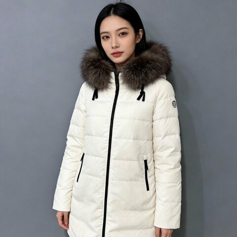 Moncler白雪公主狐毛領中長款羽絨外套 1碼胸圍：102衣長：82 99新配件塵袋衣架