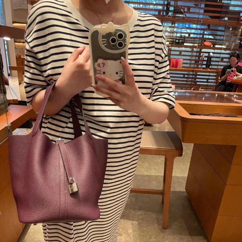 HERMES 威尼斯紅銀扣菜籃子22手提包22*22*18 98新配件塵袋鎖-0