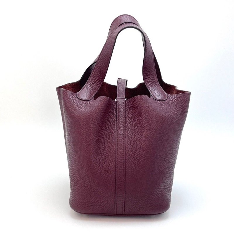 HERMES 威尼斯紅銀扣菜籃子22手提包22*22*18 98新配件塵袋鎖-6