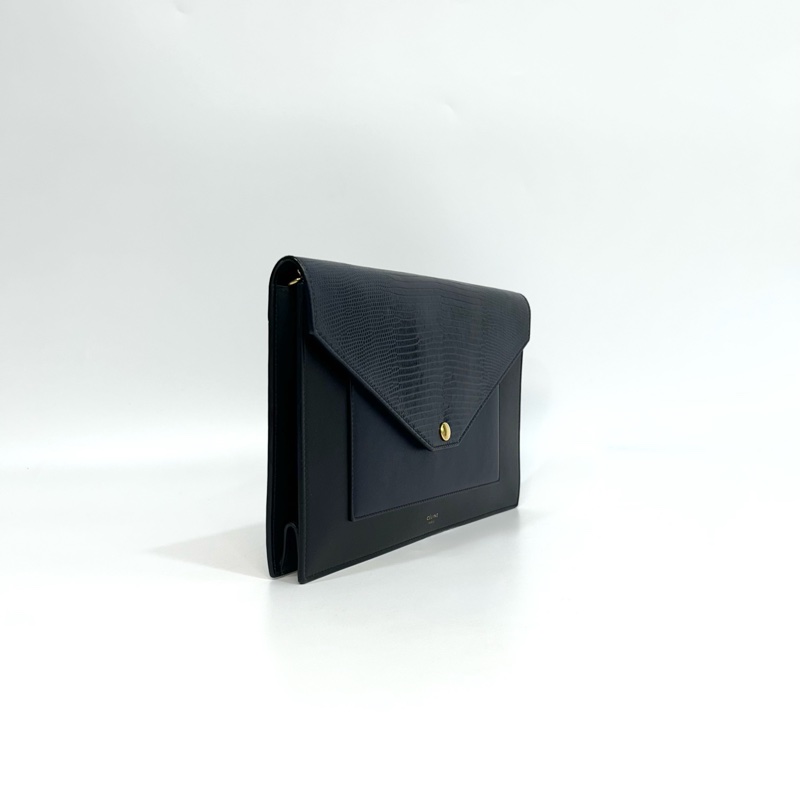 🧳賽琳手拿包Celine黑拚深藍蜥蜴牛皮Pocket WOC-4