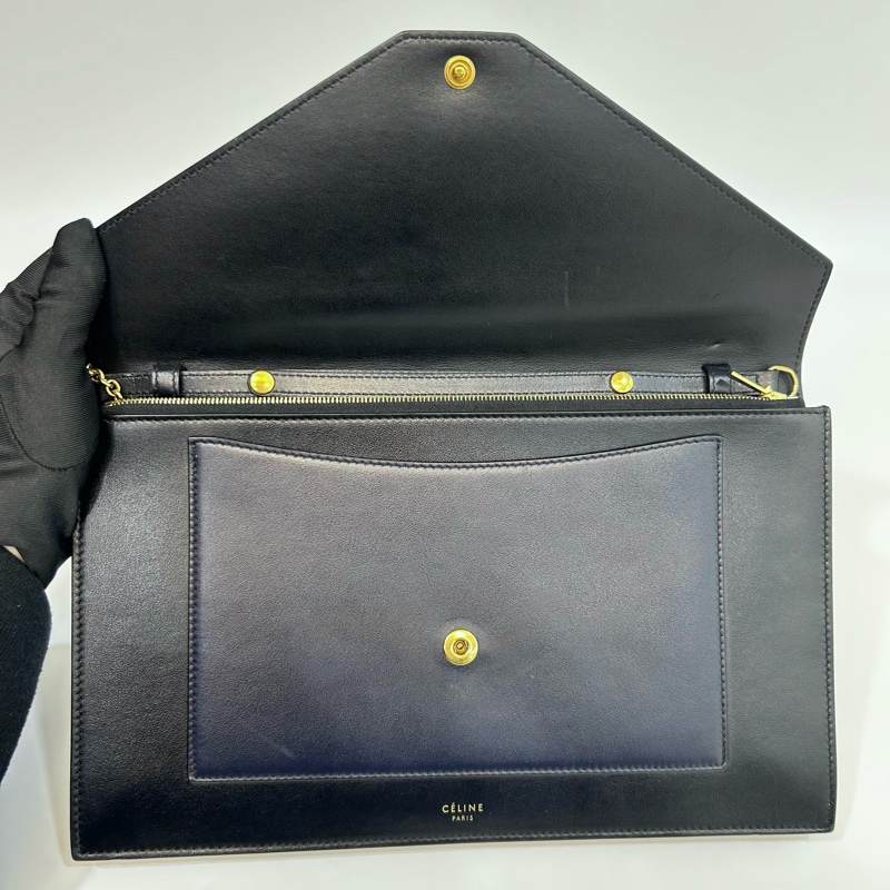 🧳賽琳手拿包Celine黑拚深藍蜥蜴牛皮Pocket WOC-13