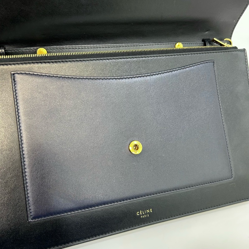 🧳賽琳手拿包Celine黑拚深藍蜥蜴牛皮Pocket WOC-14