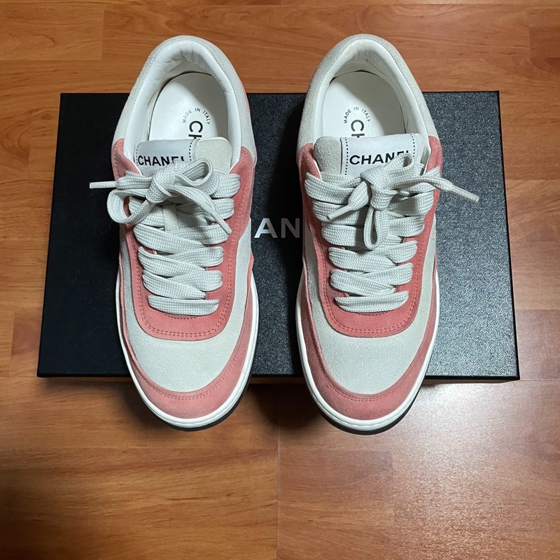 Chanel正品香奈兒徽標 低幫雙C板鞋 女款 粉白37.5碼-2