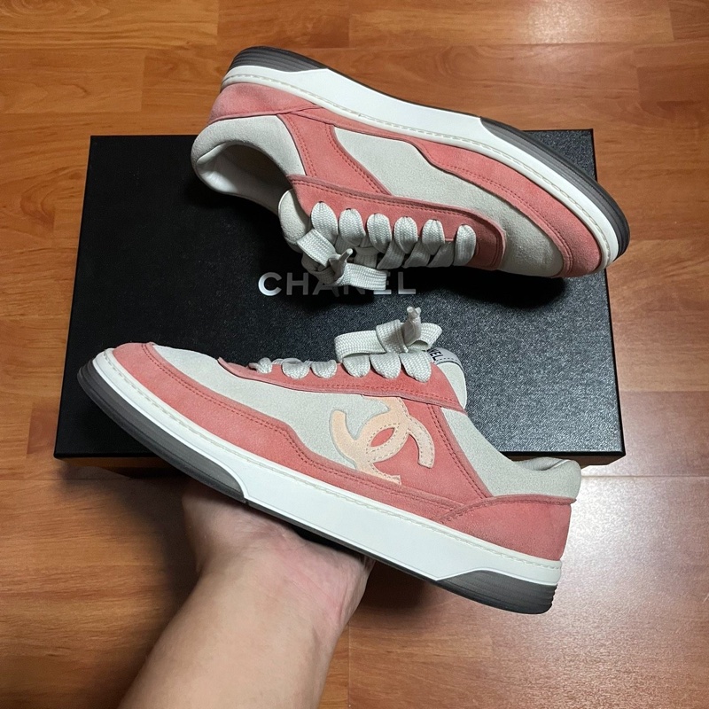 Chanel正品香奈兒徽標 低幫雙C板鞋 女款 粉白37.5碼-7