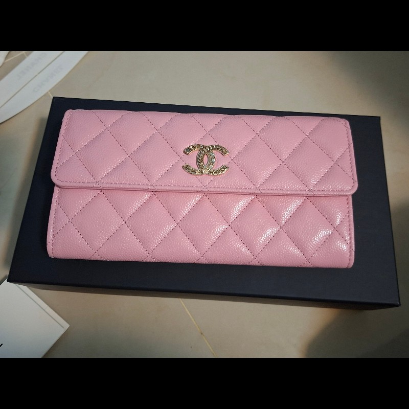 【售】Chanel 經典荔枝牛皮長夾（溫柔粉/編織金釦）⚘️情人節首選❤️大全配附購證-2