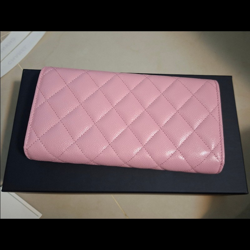 【售】Chanel 經典荔枝牛皮長夾（溫柔粉/編織金釦）⚘️情人節首選❤️大全配附購證-6